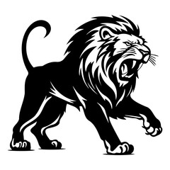 ferocious Lion, Angry Lion Face Side, Lion mascot logo, Lion Black and White Animal Symbol Design.