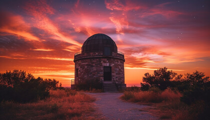 Fototapeta premium Milky Way shines over abandoned telescope, revealing history of astronomy generated by AI