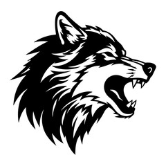 Angry Wolf Face Side, wolf mascot logo, Wolves Black and White Animal Symbol Design.