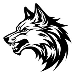 Angry Wolf Face Side, wolf mascot logo, Wolves Black and White Animal Symbol Design.