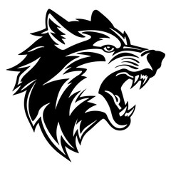 Angry Wolf Face Side, wolf mascot logo, Wolves Black and White Animal Symbol Design.