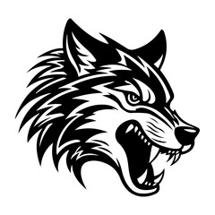 Angry Wolf Face Side, wolf mascot logo, Wolves Black and White Animal Symbol Design.