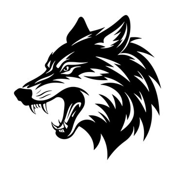 Angry Wolf Face Side, wolf mascot logo, Wolves Black and White Animal Symbol Design.
