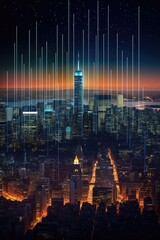 Fototapeta premium Abstract cityscape skyline art. Pixelated city skyscraper buildings. New York City high rises. 