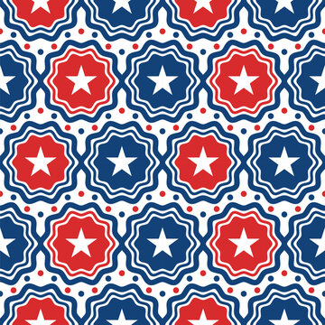 American patriotic pattern in red, blue and white with star shapes