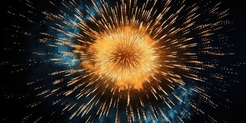 Obraz premium Colorful fireworks on the 4th of July. Festival celebration explosion. Abstract firecrackers in the night sky.