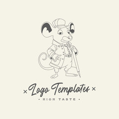 cute mouse character logo, rat logo template.