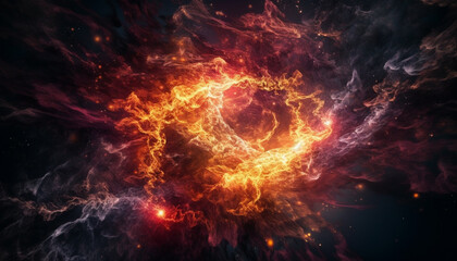 Galactic inferno a vibrant, multi colored explosion of burning technology generated by AI