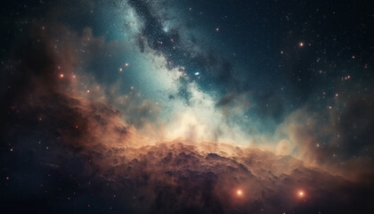 Fototapeta na wymiar Milky Way galaxy shines bright in star filled night sky generated by AI