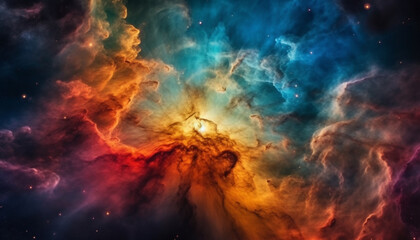 Obraz na płótnie Canvas Milky Way illuminates vibrant multi colored sky, a heavenly backdrop pattern generated by AI