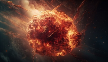 Explosive fireball ignites abstract galaxy in futuristic computer graphic design generated by AI