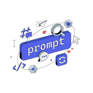 Prompt command button in Chatbot. Search by Images and Ideas Prompts. 3d isometric Vector illustration.