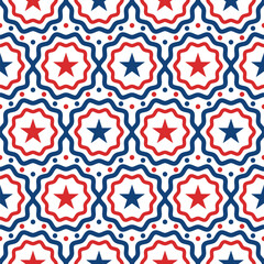 American patriotic pattern in red, blue and white with star shapes - 604235936