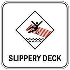 Slippery when wet for pool area sign and labels slippery deck