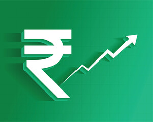 3d style indian currency rupee sign background with growth arrow concept
