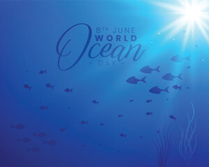 Fototapeta na wymiar world ocean background with deep sea blue and sunlight effect