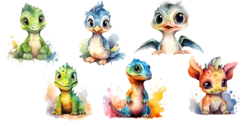 Fotobehang cute baby dinosaurs in watercolors, generated ai © weissdesign