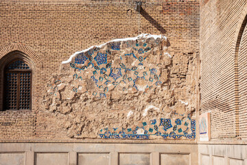 Original tiling on outer wall of Blue Mosque in Tabriz, Iran. Constructed in 1465 and severely...