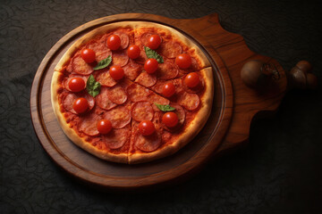 pizza on wooden tray background