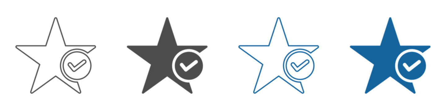 Star favorite sign web icon with tick signs