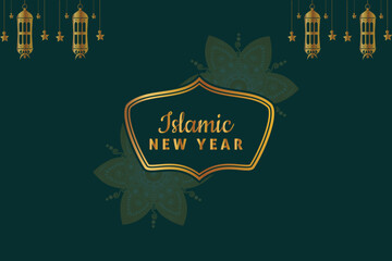 Fototapeta na wymiar Happy Islamic new year background. Luxury golden arabesque style mandala pattern background.