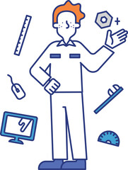 機械設計士の職業に就く男性のイラスト