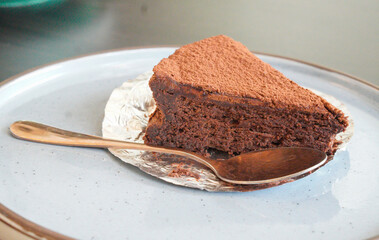 Chocolate Cake Delicious tender chips in a white plate