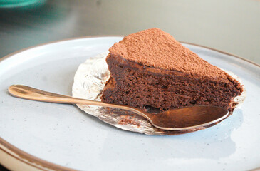 Chocolate Cake Delicious tender chips in a white plate