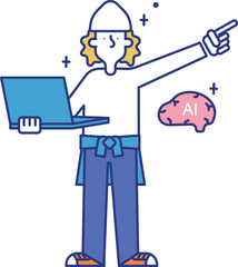 AIエンジニアの職業に就く男性のイラスト
