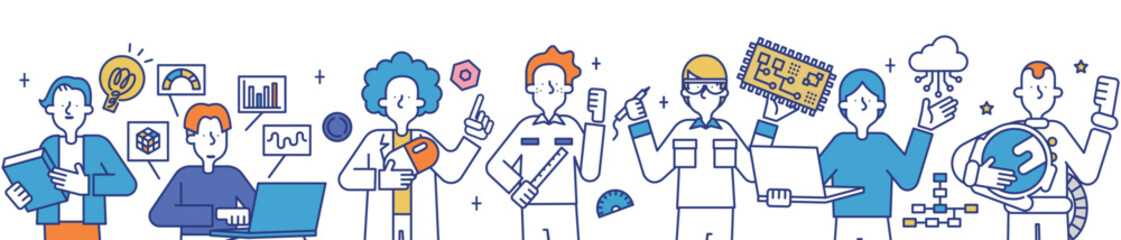 理系の職業に就く男性のイラストセットB