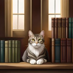 Siting cat on a library 