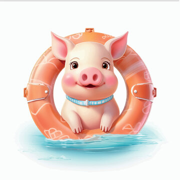 pig cute Happy Beach swimming  holiday image