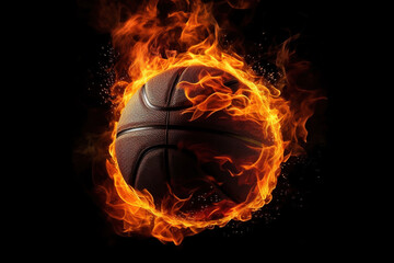Plakat Basketball ball on fire on a black background