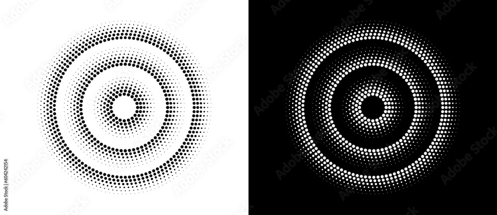 Leinwandbilder abstract halftone dotted circles advertising background. ripple optical illusion effect. black shape