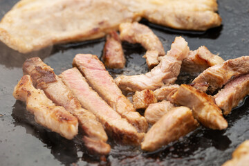 Grilled Pork Belly in a Cast Iron Pan