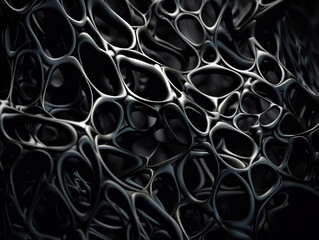 Dark black abstract background An abstract image featuring organic shapes and lines that intersect and overlap 