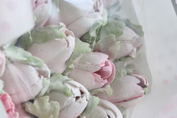 Marshmallow bouquet. Zephyr flowers. Packed in craft paper.