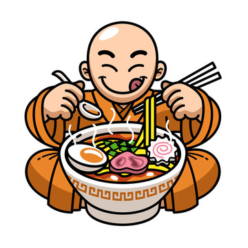 Monk Cute Mascot Japanese Ramen Noodle