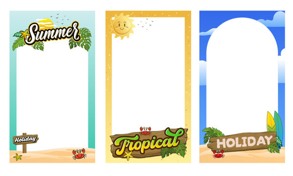 Set of Portrait Frame of Summer Beach Holiday