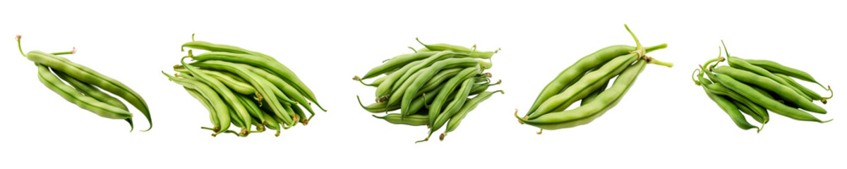 Set of green beans isolated on transparent background	