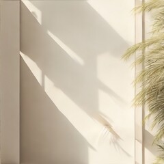 Minimalistic wall background with palm leaf 