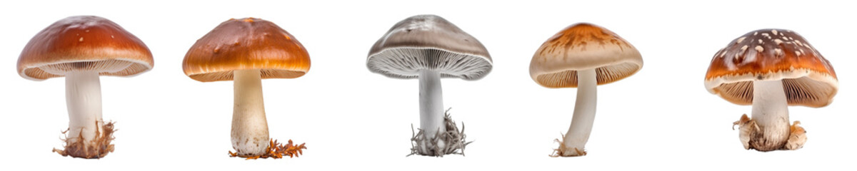 Set of mushroom isolated on transparent background	