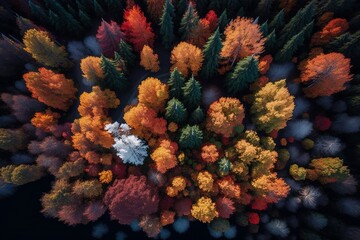 Bird's Eye View of Vibrant Autumn Forest. AI
