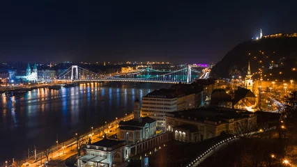Foto op Plexiglas Night view of Budapest, Hungary, Europe. Danube river and bridges © oleg_p_100