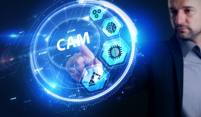 CAM Computer-aided manufacturing industrial technology automation concept.