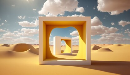 3d render Surreal desert landscape with white clouds .Generative AI.