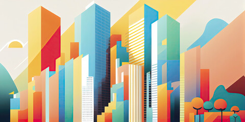 Modern bright abstract city skyscraper wallpaper background (Generative AI)