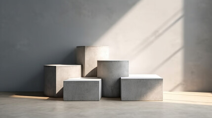 Three square geometric design step concrete podium. Generative AI