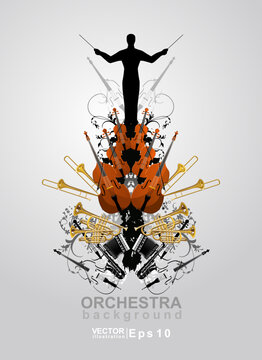The orchestra vector background. The banner of concert classical music. The philharmonic orchestra.  
