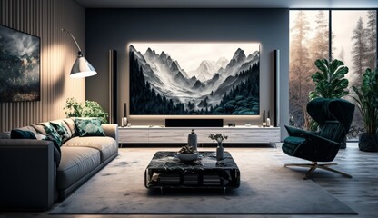 Modern living room interior of real home.Generative AI.